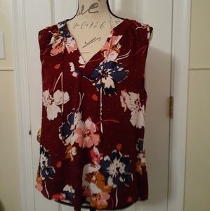 Old Navy Burgundy/Navy Floral Tie Neck Blouse